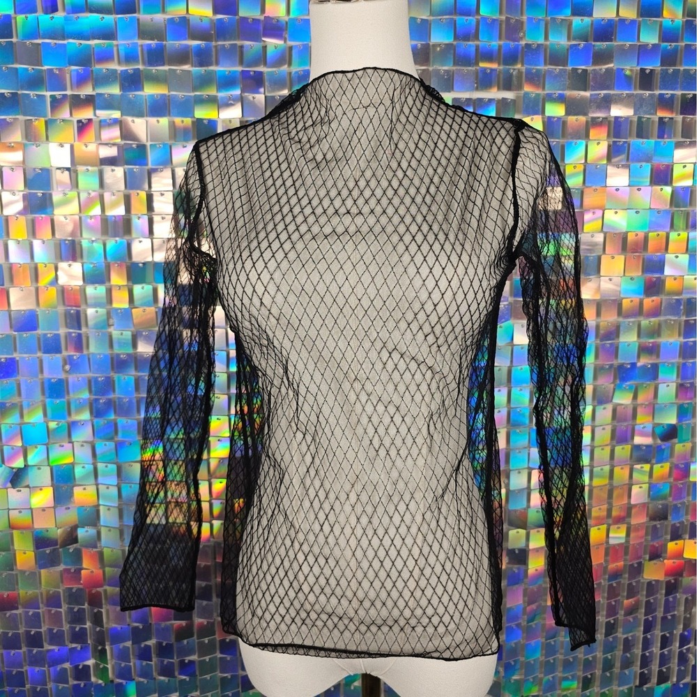 Diamond Mesh Top Women XS Black Long Sleeve Goth Rave Festival Alt‎ Fashion